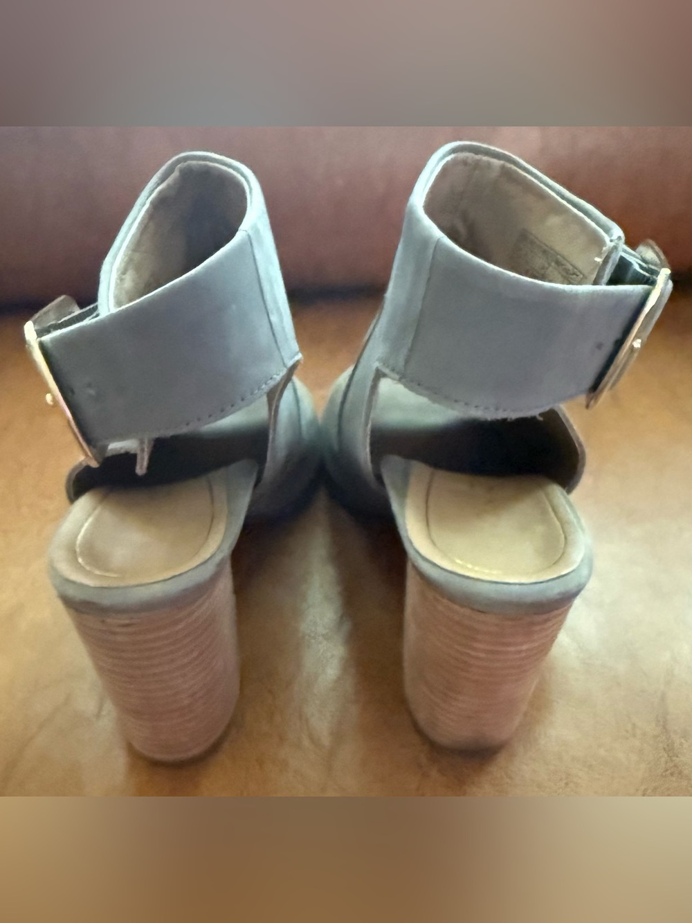 Vionic Blakely Grey Leather Open Toe Slingback Block Heel Booties Size 8.5 - Picture 7 of 11